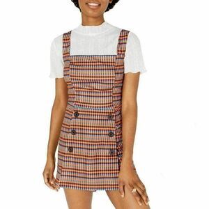 Fishbowl Tangerine Blue Houndstooth Double Button Romper Mini Dress Jumper